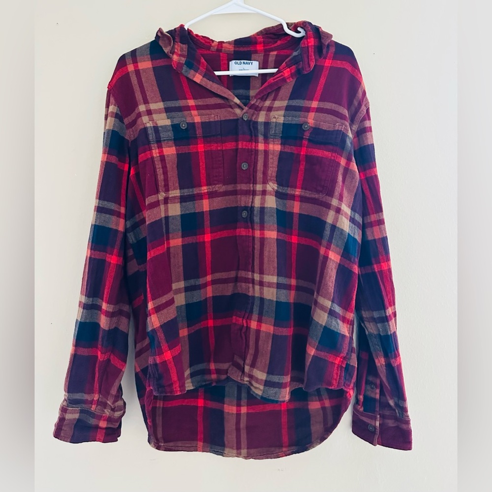 Old Navy Men’s Red Plaid 100% Cotton Button-Up Shirt Size L